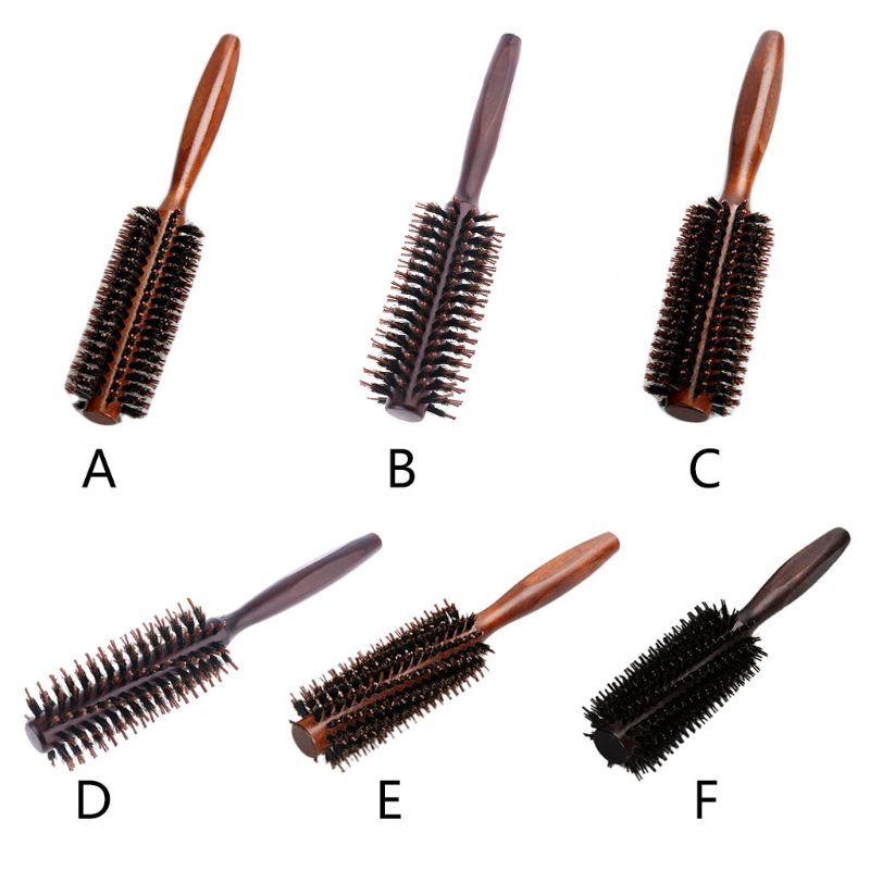 Peine sarga recta, cepillo rodante cerdas jabalí Natural, barril redondo, herramienta peinado peluquería DIY, 6 tipos