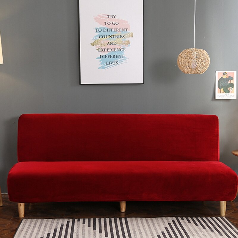 Sofa Cover Without Armrest Sofa Bed Solid Color Soft Plush Couch Cover Living Room with Elastic Band Stretch couch cover elastic: 9 / 180-220CM
