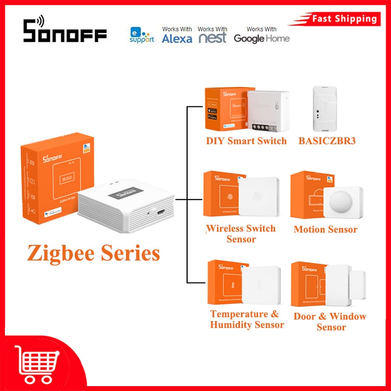 SONOFF-Sensor de temperatura y humedad Zigbee ZBBridge, Detector de movimiento, interruptor ZBDongle P, Control remoto por aplicación para Alexa