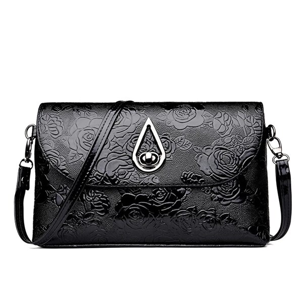 Retro Rose Flower Embossed Sling Bags Mother Single Shoulder Purse Flap Crossbody Bag Ladies Party Purse Bag: Black