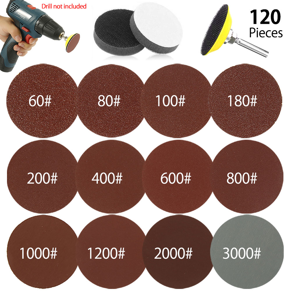 300 Uds 50mm disco de lijado 2 pulgadas 60-3000 papel de lija de grano Kit de almohadillas de lijado para amoladora de taladro herramientas rotativas con placa de respaldo: Plata