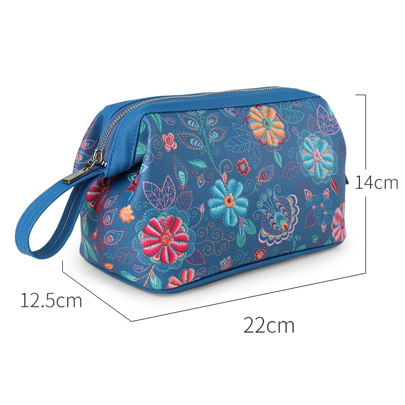 Blauwe en Gele Bloemen Print Stijlvolle Make-uptas Meisjes