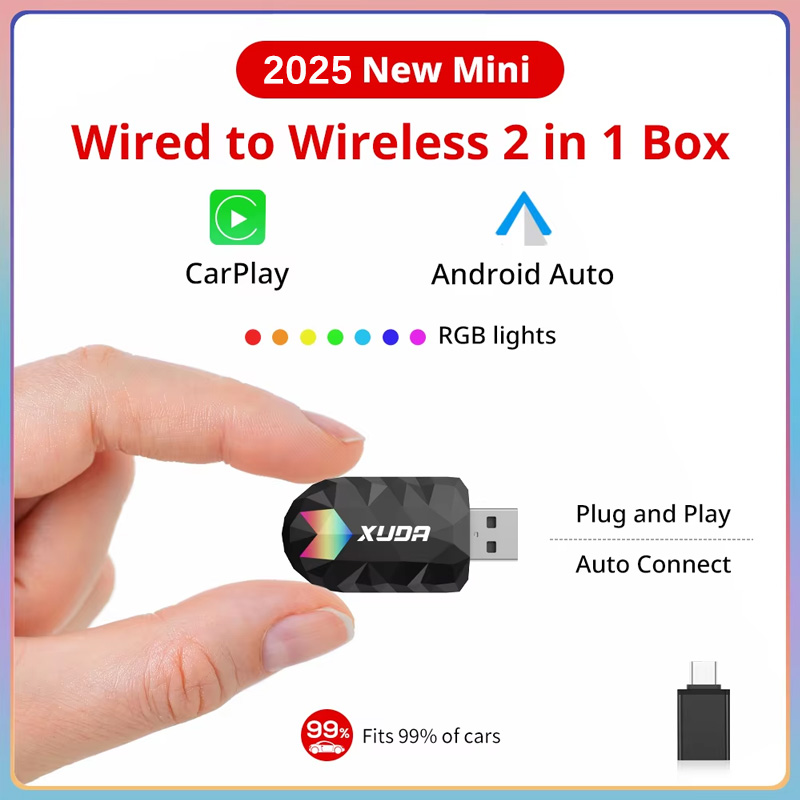 XUDA 2 em 1 sem fio CarPlay AI Mini Box Android Auto Box Plug & Play Conexão automática compatível com 99% de carros para rádio de carro