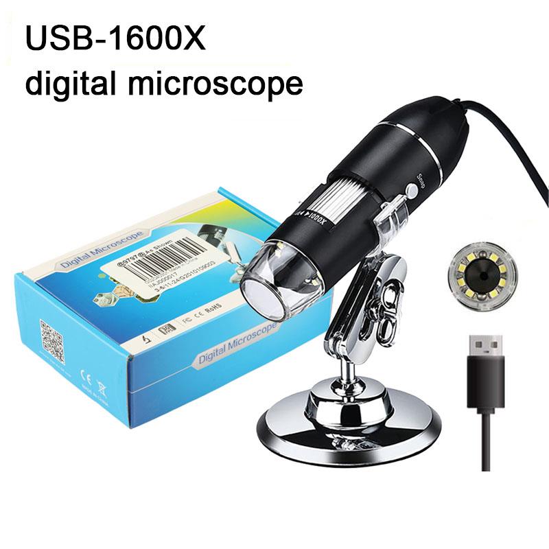 1600X USB Digital Microscope Handheld Portable Electron Microscope Camera Soldering Microscopes with 8 LEDs Bracket Mikroskop