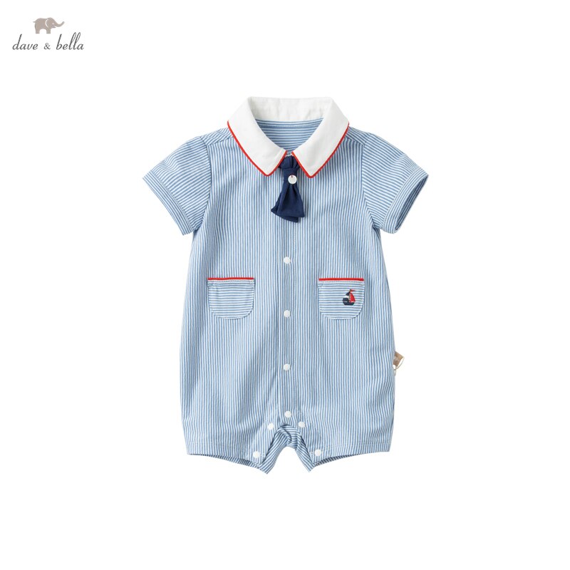 DBH16393 Dave Bella Zomer Pasgeboren Baby Jongens Cartoon Gestreepte Jumpsuits Baby Peuter Kleding Kinderen Romper 1 Stuk