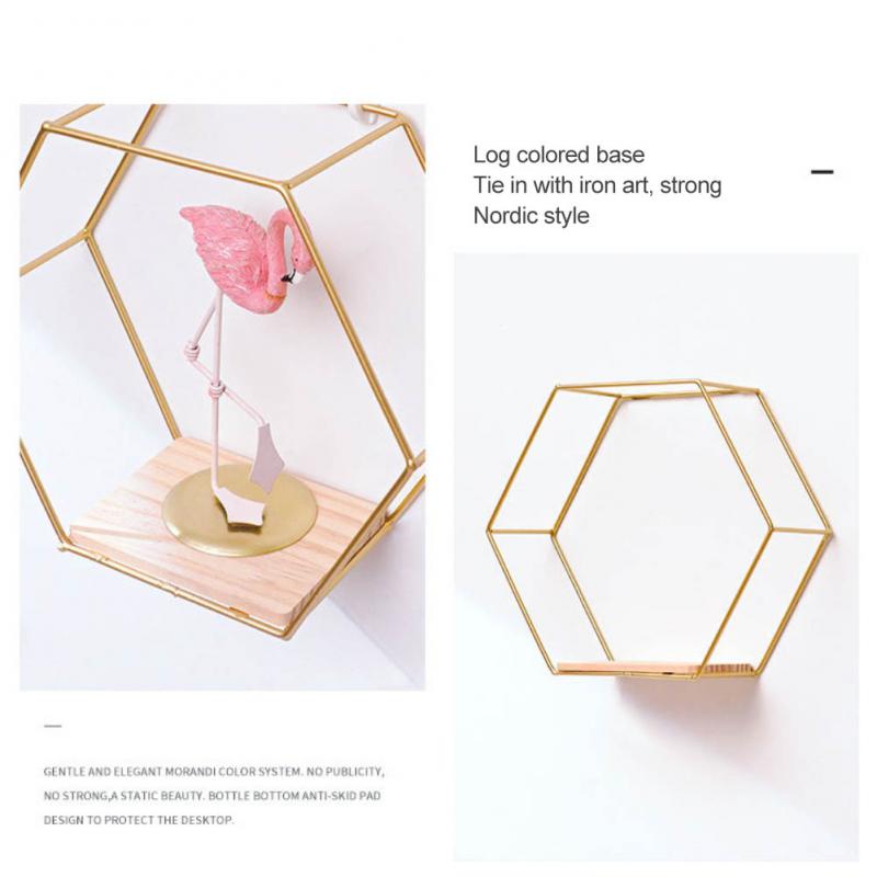 Wall Mounted Floating Hexagon Shelves, Metal Framed Gold Shelves With Wooden Floor For Wall Storage &amp; Display 2022