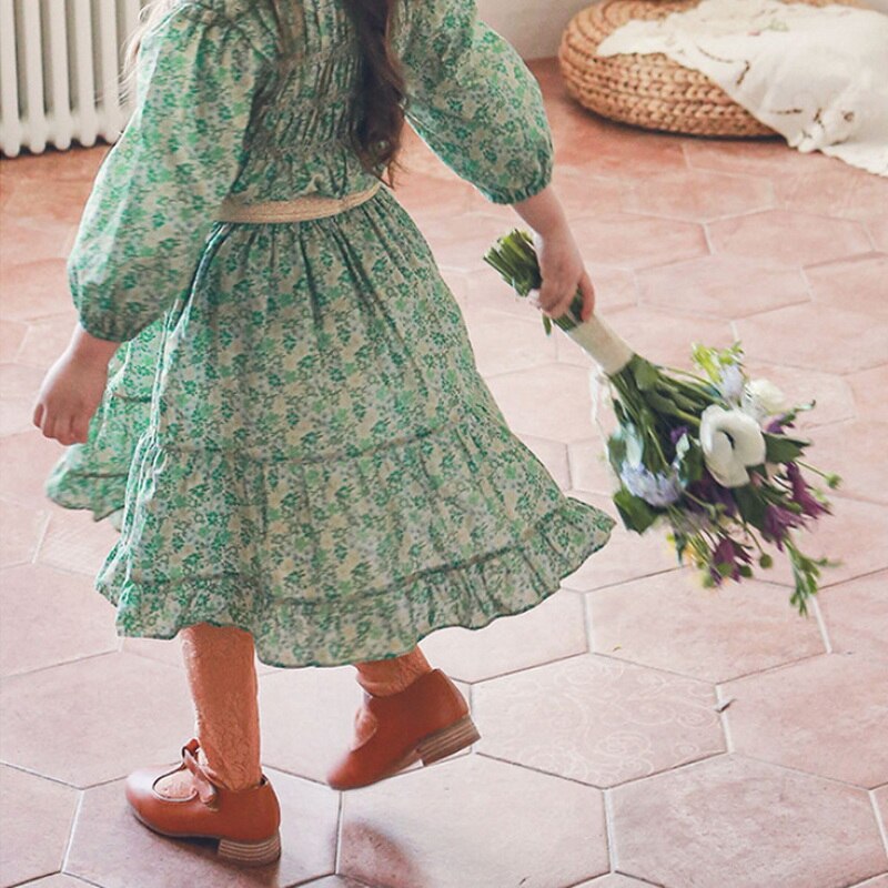 Falda de estilo coreano para adolescentes, ropa de princesa de línea A, Rosa, Verde, Floral, para niños de 0 a 8 años, 2022, E803