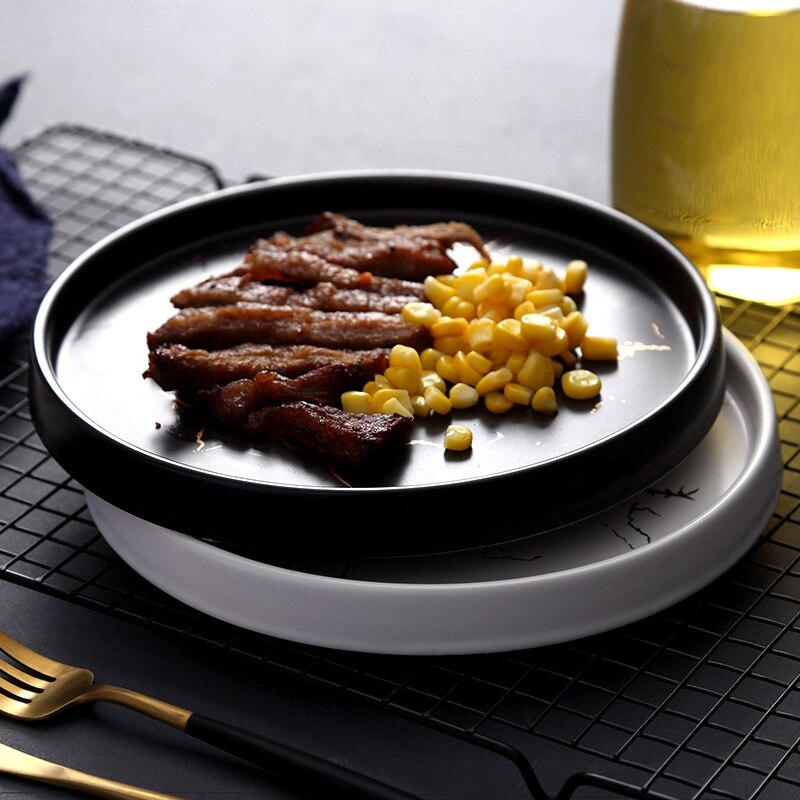 Ensemble de couverts en porcelaine, plat céramique marbre or 20Cm Table de cuisine assiette à Steak Dessert décorative européenne