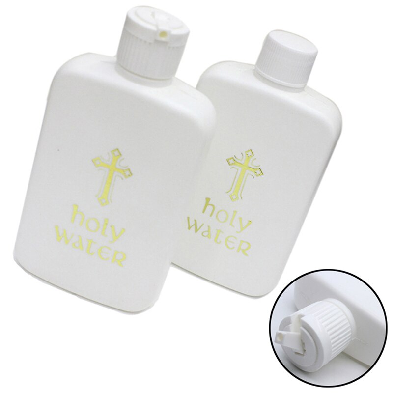 100Ml Religieuze Artikelen Pasen Heilige Plastic Water Fles Met Goud Blokkeren Logo Kruis Heilige Water Mok Waterfles Kantoor 1Pc