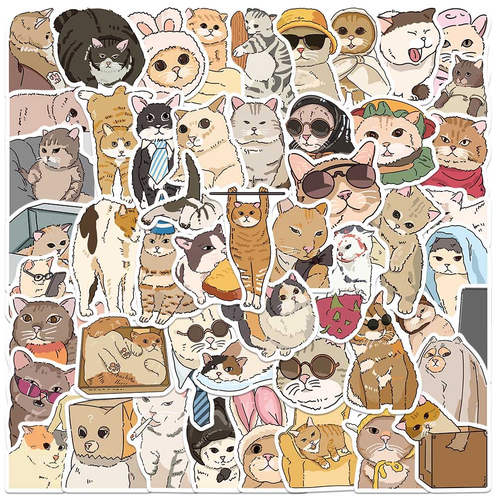 50 sztuki uroczych naklejek z kotkami i memami, wodoodporne naklejki z graffiti, etui na telefon, laptop, fajna naklejka do scrapbookingu: Default Title