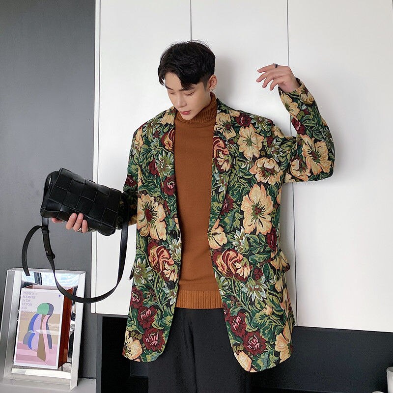 IEFB Spring vintage print suit coat for men trend causal fit loose blazers for male 2022 tide clothes 9Y4677