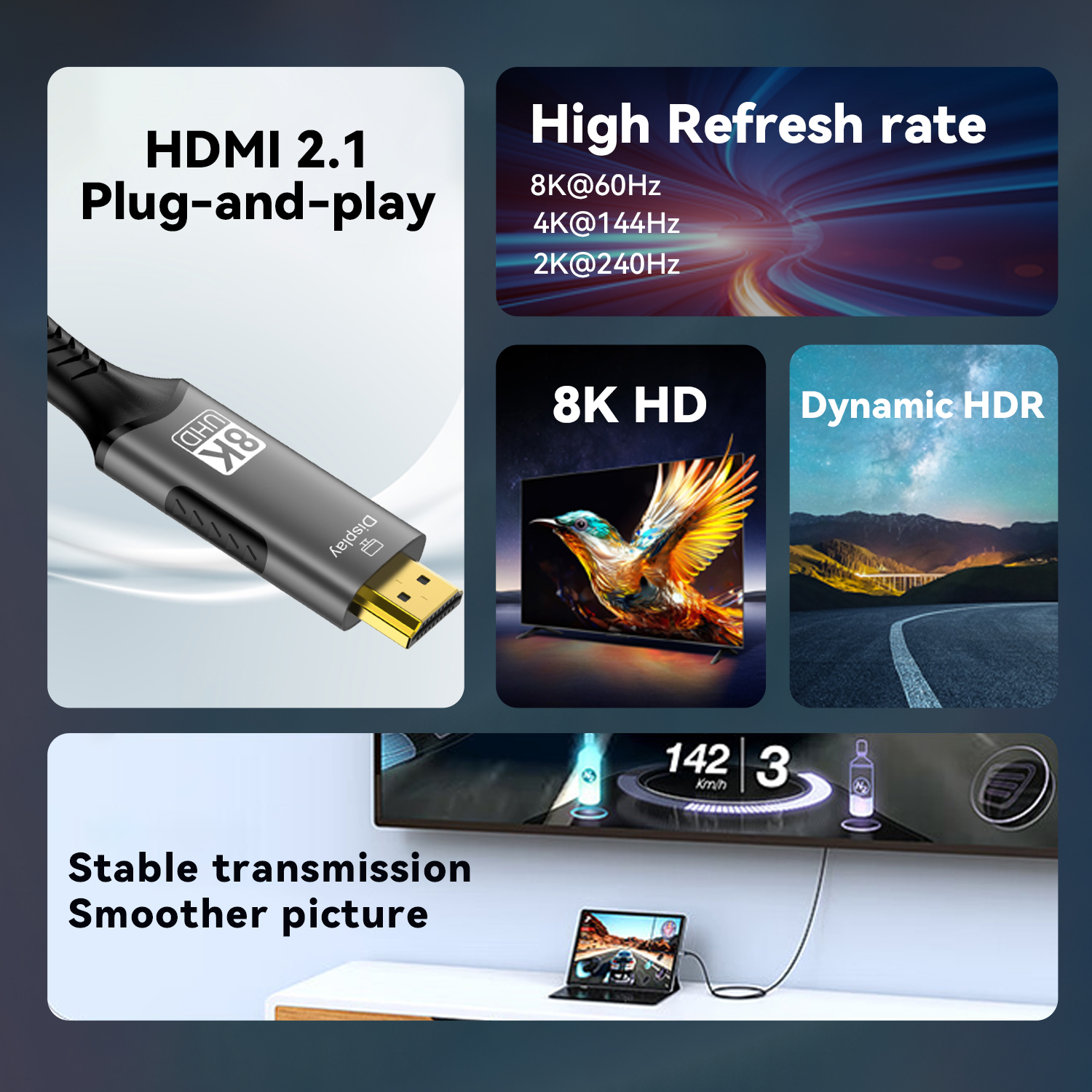 Adapter kabla 8K USB C na HDMI 2.1 Kabel 8K60Hz typu C na HDMI do Thunderbolt 3 kompatybilny z MacBook Pro IPad pro Laptop