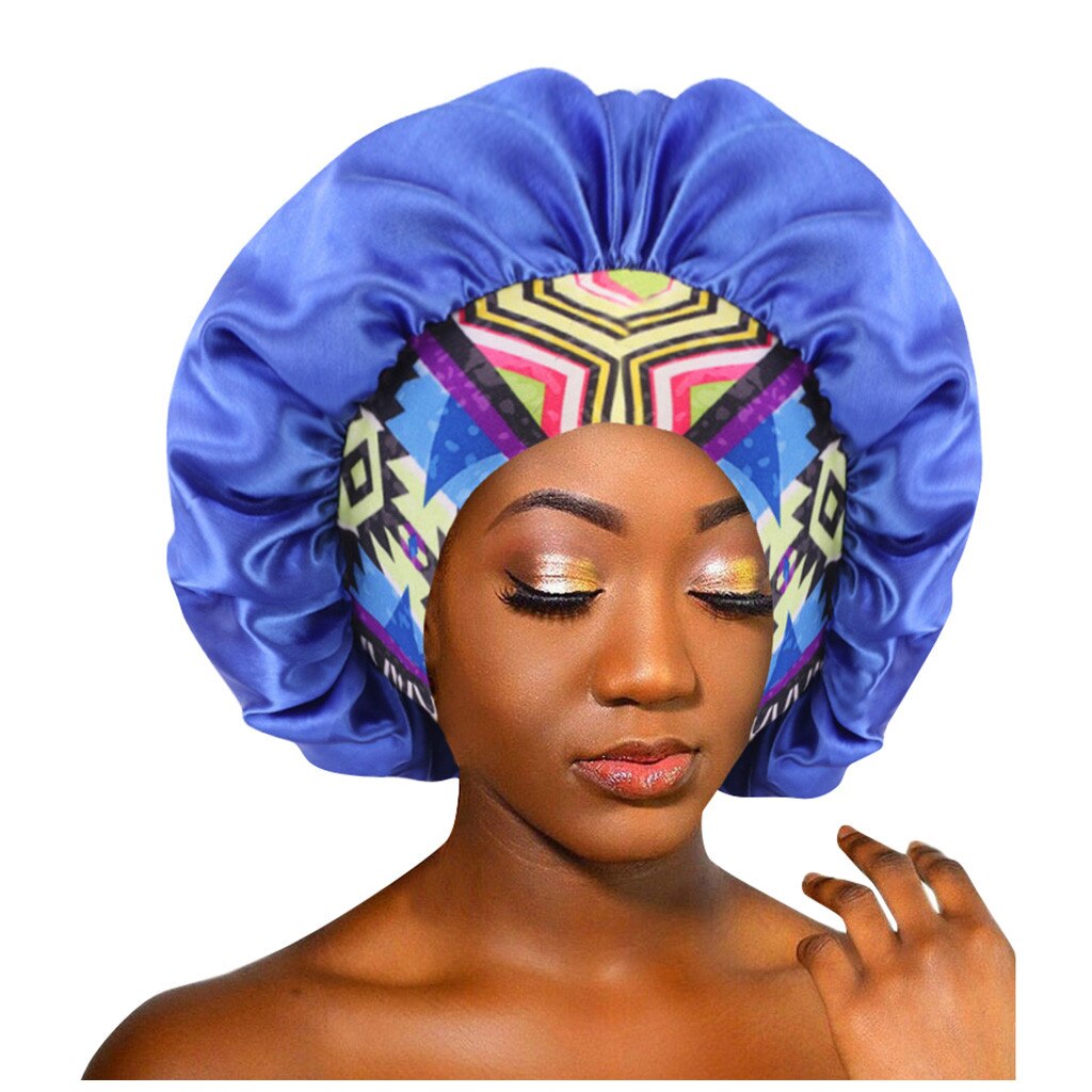 Reversible Satin Bonnet Double Layer Adjustable Size Sleep Night Cap Head Cover Bonnet Hat For For Curly Springy Hair Black: Blue