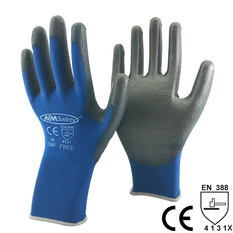 24Pieces/12 Pairs Nylon PU Nitrile Rubber Palm Coated Safety Glove CE 4131X Mechanic Protective Working Gloves: PU1350 -NVBLK / XXL