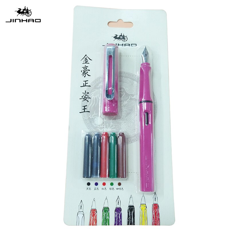 Pluma estilográfica JINHAO 599A, juego de bolígrafos de tinta correctora de postura de escritura de 0,5 Mm para útiles escolares para estudiantes, papelería: Rose red