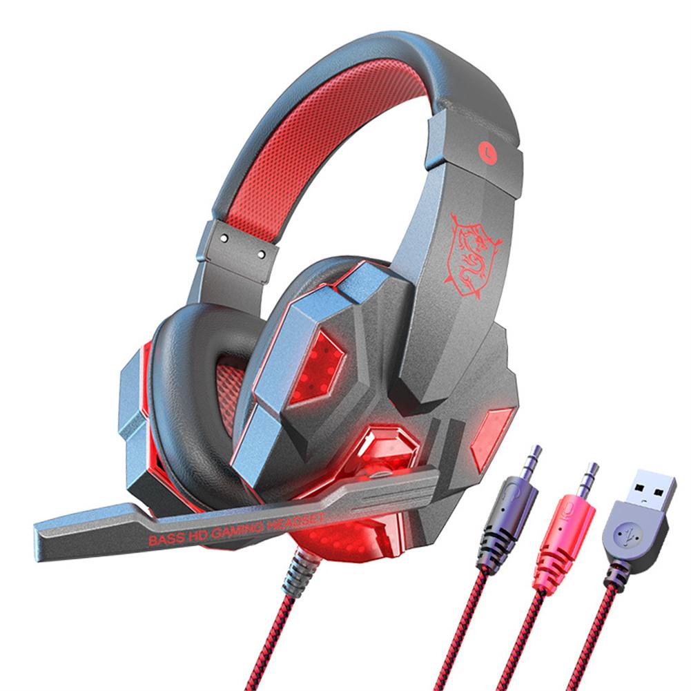 Wired Gaming Headset Met Microfoon 3.5Mm Krachtige Geluid Hoofdtelefoon Voor Kantoor Elektronica Computer Pc Gamers Gaming Hoofdtelefoon: Red with light