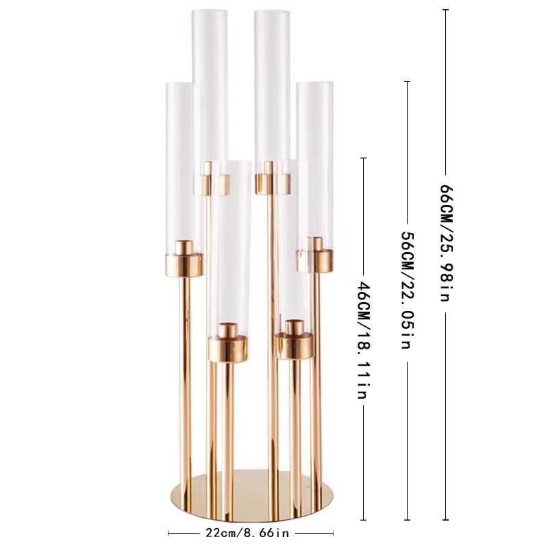 Candelabros de metal elegantes de 5/6 cabezales con acabado dorado para centro de mesa o cable de carretera: Dorado