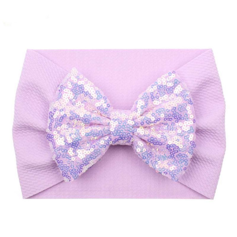 1Pc Baby Girl Elastic Hair Band Baby Sequins Bow Tie Wide Head Band Children's Cute Hair Accessories For Festival And Party