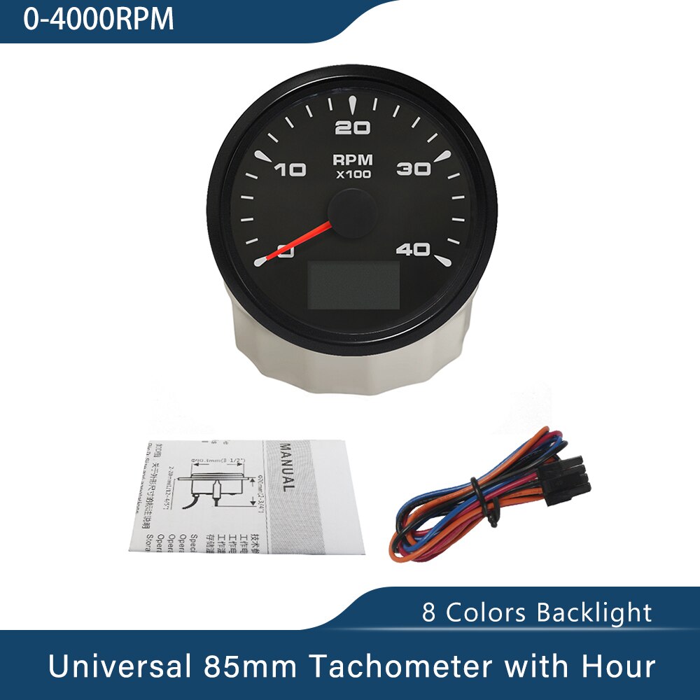 Wasserdichte Stiefel Drehzahlmesser Marine Tacho Messgerät LCD Betriebsstundenzähler 3K 4K 6K 8K 85mm Stiefel Tachometer 12V/24V Mit 8 Farben Hintergrundbeleuchtung: 4K BN