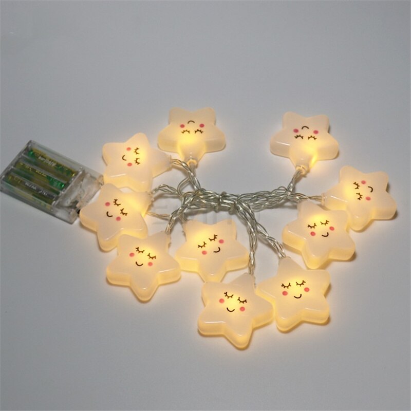 1M 10 LED Garland Smile Stars String lights for Kids Children Decors for Room Party Year Christmas Tree Battery Powered: Warm White / USB / 1M 10LED