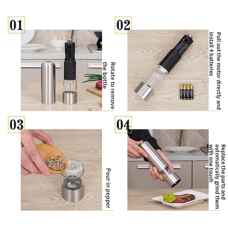 Elektrische Automatische Molen Peper En Zout Molen Led Licht Peper Spice Graan Mills Porselein Slijpen Kern Molen Keuken Gereedschap