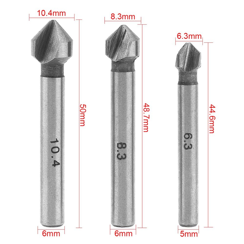 Outil de coupe de chanfrein à trois bords, métaux durs, poignée ronde, outils électriques à main, seau, foret d'évier, 6.3mm, 8.3mm, 10.4mm, 12.4mm, 16.5mm, 20.5mm