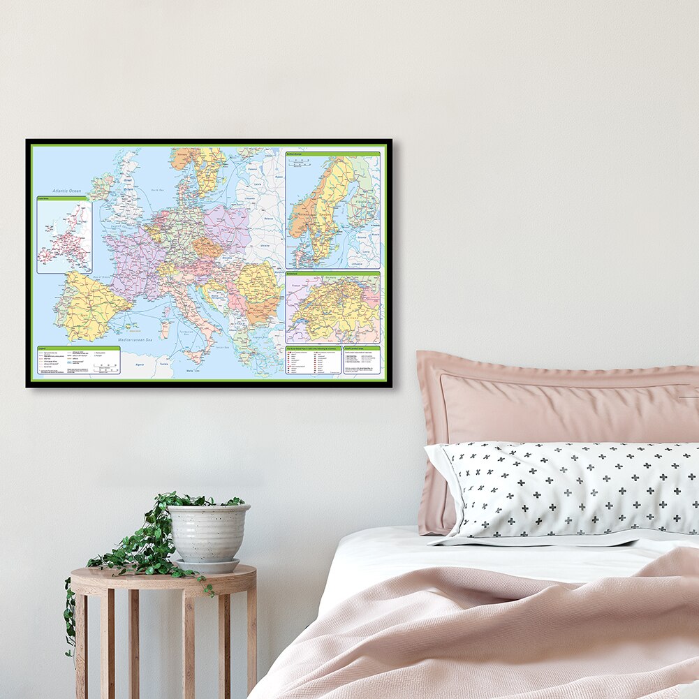 84*59cm The Europe Political Map with Traffic Route Wall Art Poster Canvas Painting Classroom Home Decoration School Supplies