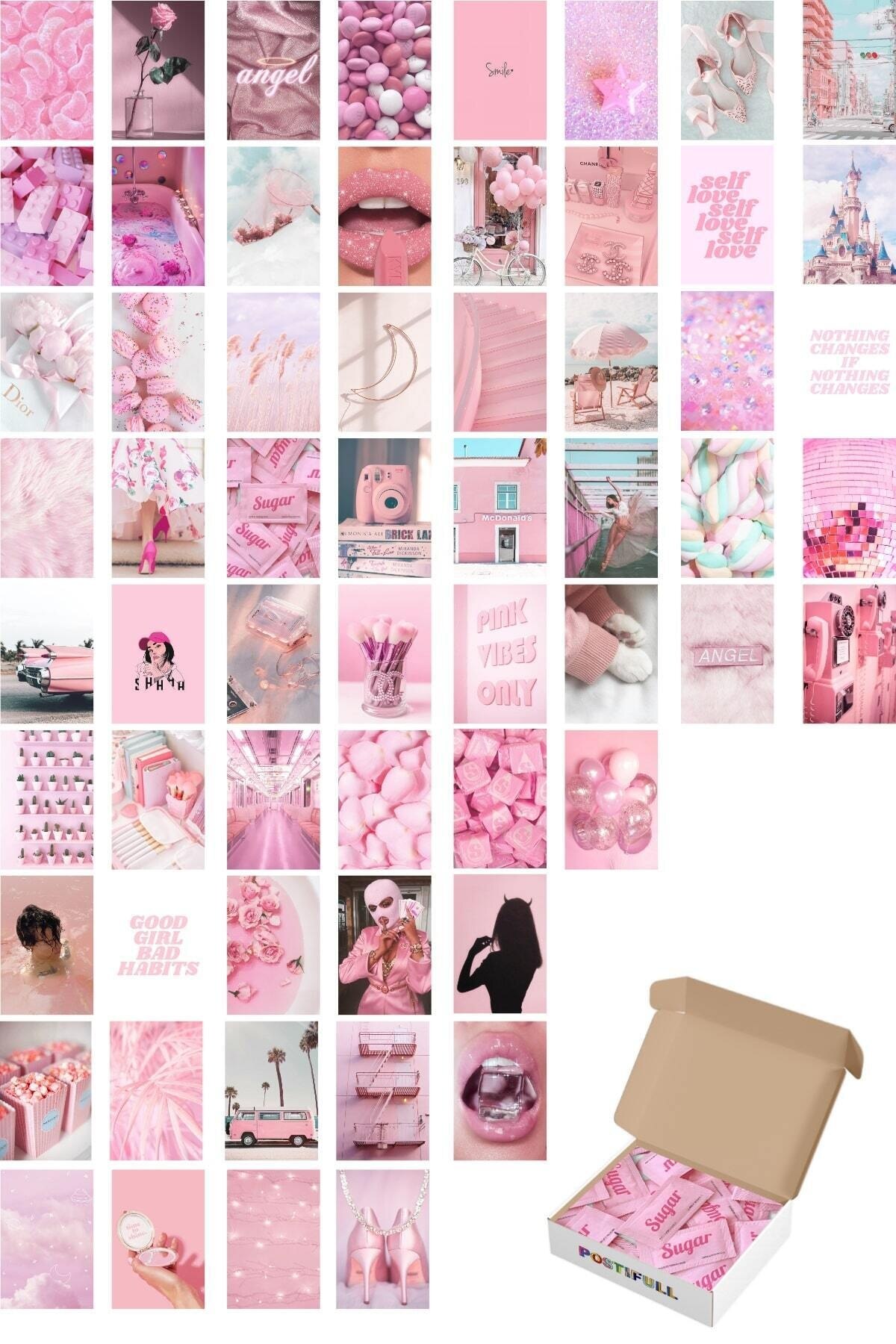 Roze Muur Poster Collage Set - 60 Pcs-Esthetische-Roze Poster Set-10cm * 15cm-Thick Gecoat Papier
