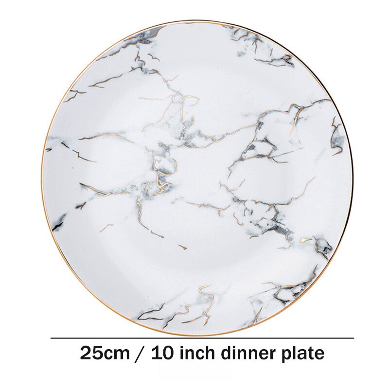 Juego de vajilla de piedra marmoleada, Taza de cerámica dorada, plato de cena, platos de Pasta, juego de té de la tarde, ensalada, plato de postre, 8/10 pulgadas: 10 inch plate