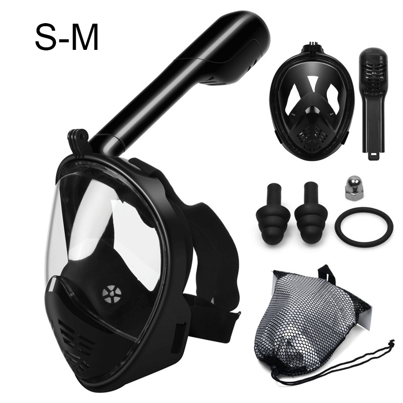 360 Degree Rotate Snorkel Mask Man Woman Scuba Underwater Diving Mask Full Face Snorkeling Masks 180 View Anti-fog Anti-Leak: T-Black S-M