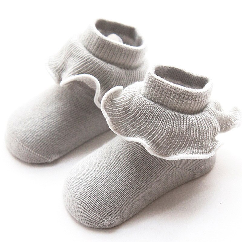 Estilo coreano primavera princesa rendas bebê meninas meias bonito algodão desossado da criança anti-deslizamento meias para a menina verão curto meias: Gray