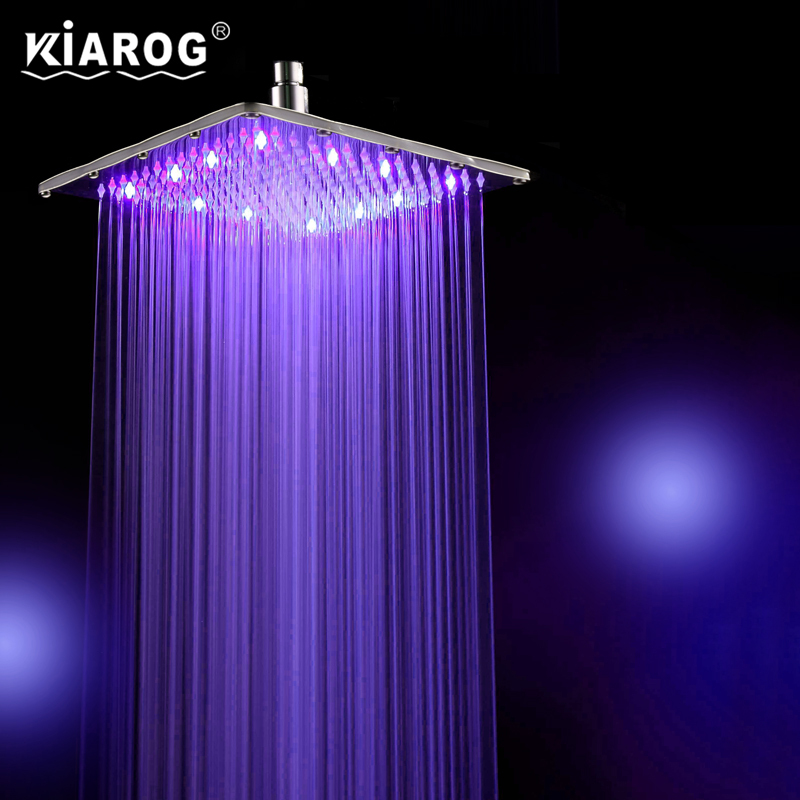 12 Inch Water Powered Rainfall Led Shower Head.Bathroom 30cm*30cm 3 Colors Change Led Showerhead Without Shower Arm.Chuveiro Led