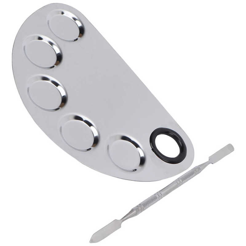 Makeup Mixing Palette Textured Handle Thumb Hole Stainless Steel Comfortable Grasping Metallic Burnish Cosmetic Makeup Mixing