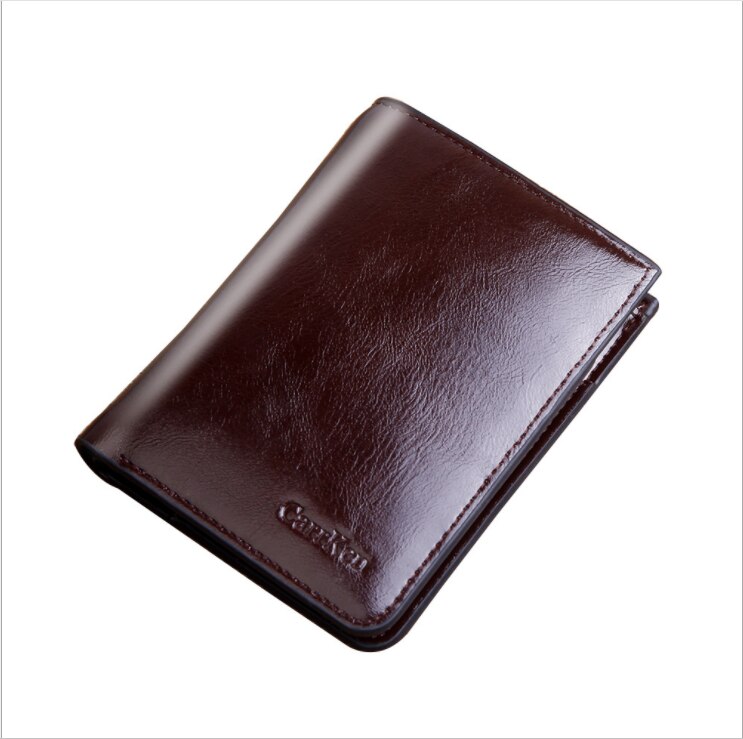 Heren portemonnee met korte rits, olie-was leren knoop portemonnee, heren clip portemonnee met meerdere kaarten: Lang bruin