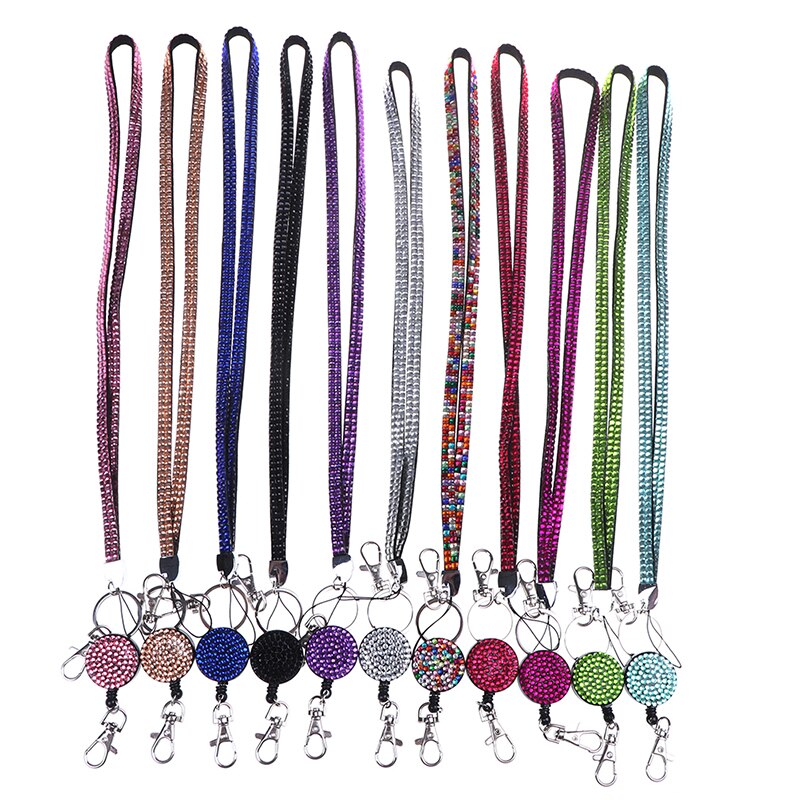 1Pc Lanyard Crystal Rhinestone Mobile Phone Neck Strap Key Holder Rhinestone Lanyard Badge Reel 11 color