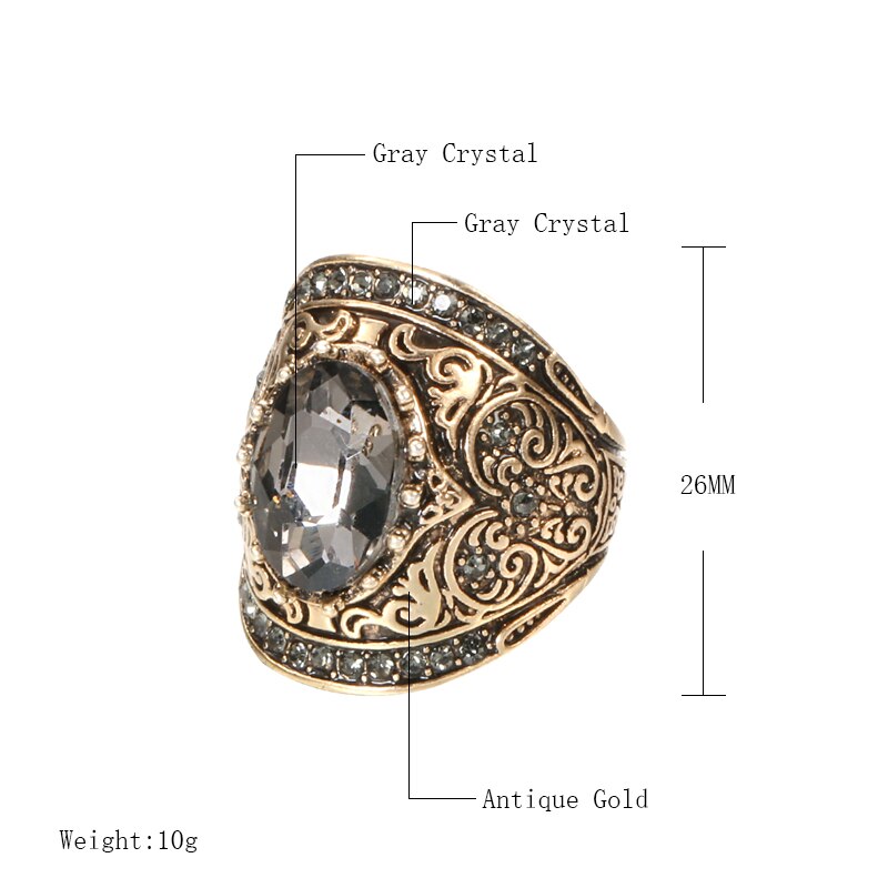 Kinel anéis vintage de cristal cinza quente para mulheres, ouro antigo e oval de zircônia, anéis étnicos para noivas, joias para casamento, acessórios de festa