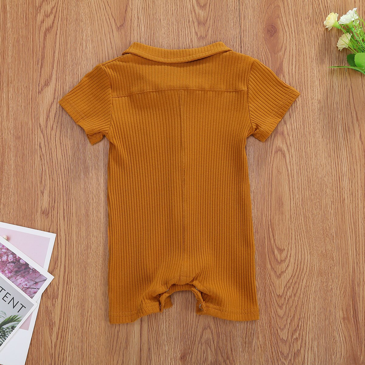 Baby Boy 3M-24M Brei Romper Solid Een Stuk Revers Jumpsuit Korte Mouwen Katoen Button Down bodysuit