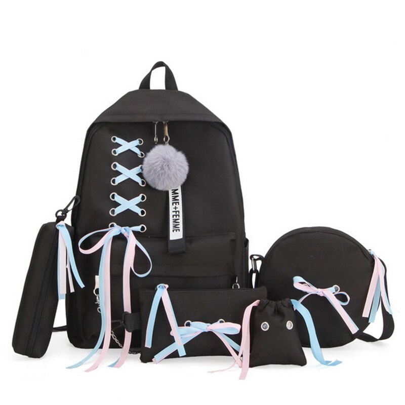 SHUJIN 4Pcs/set Women School Backpacks Schoolbag For Teenagers Girls Student Book Bag Boys Satchel Bolsas Mochilas Sac A Dos: Balck 3