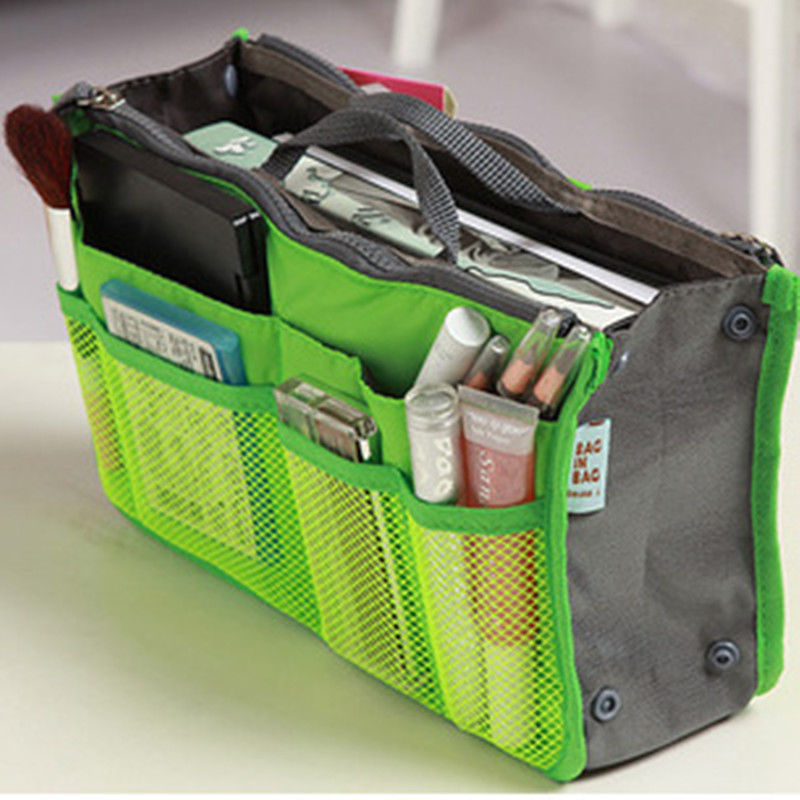 Makeup organisator taske indvendigt etui håndtaske taske 13 lomme rejsetaske vandtæt etui dække holdbart sammenfoldeligt: Grøn