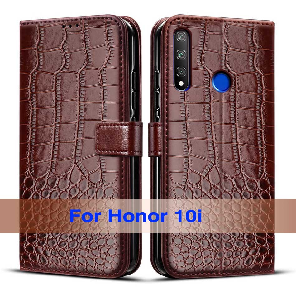 Coque de téléphone à rabat en cuir, 6.21 pouces, étui en silicone pour Huawei Honor 10i 10i: Deep Brown