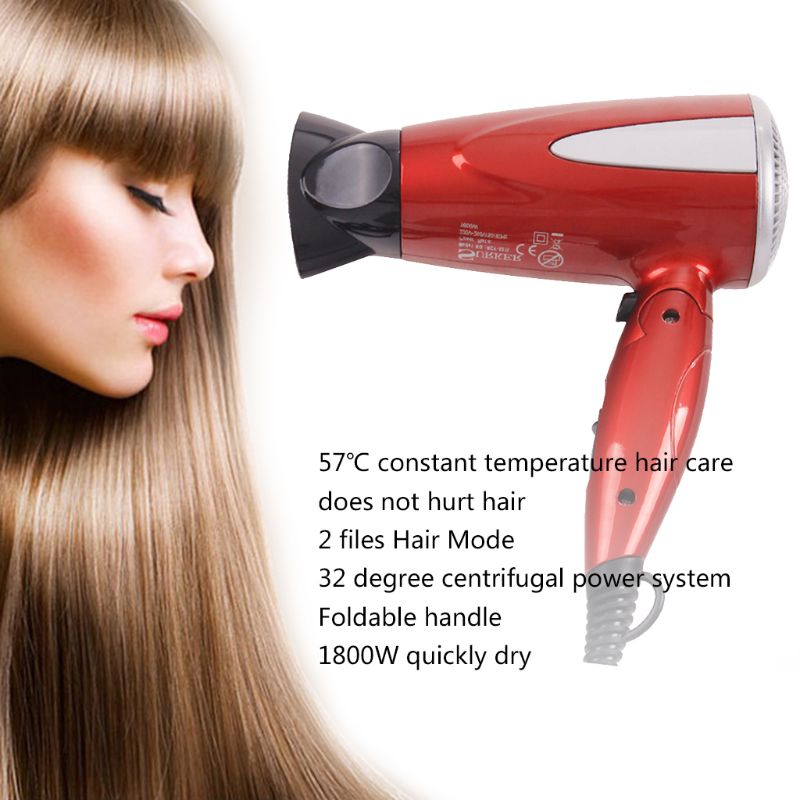 Professionele Opvouwbare Hair Blow Dryer 1800W Warmte Blower Droger Koude Wind Salon Eu Plug