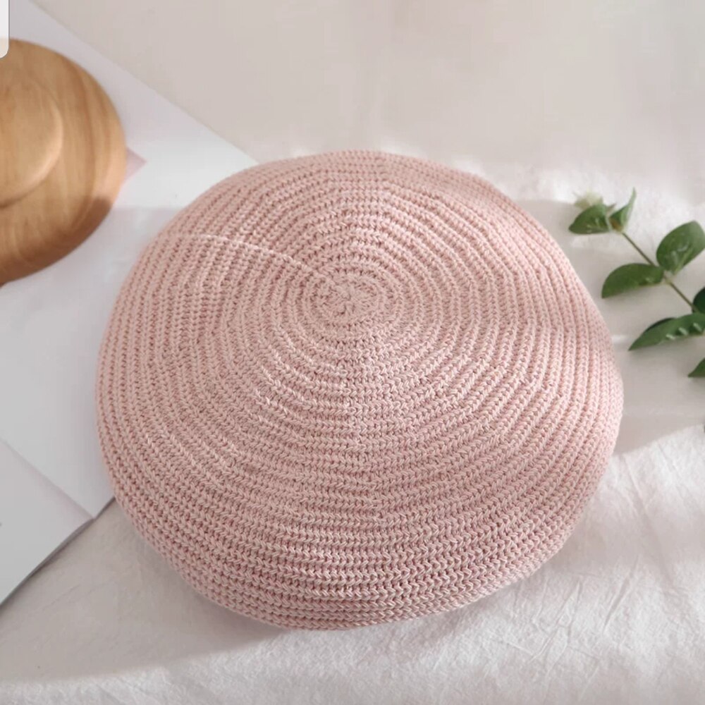 ¡Novedad de ! Boinas de punto para primavera y verano para mujer, gorro liso de algodón para mujer, gorras francesas de ganchillo a la con estrellas, gorro de pintor: 9