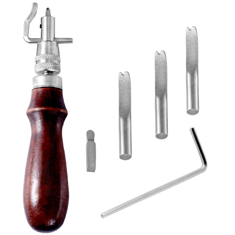 LMDZ 7 in 1 DIY Adjustable Leather Stitching Groover Skiving Edge Beveler Tools For Leathercraft Sew Crease Grooving Tool: Wine