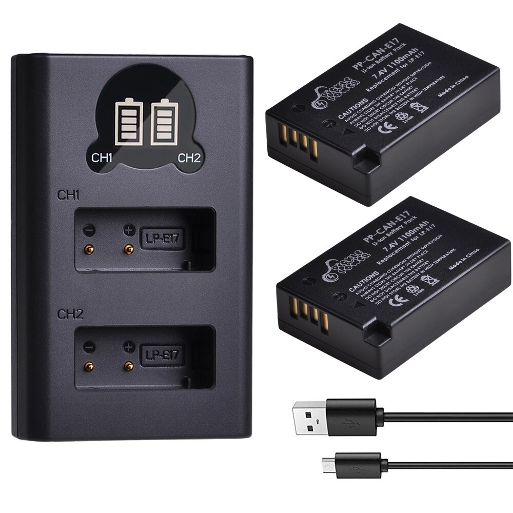 4 Uds LPE17 LP E17 LP-E17 batería LED cargador Dual USB para Canon EOS 200D M3 M5 M6 750D 760D T6i T6s 800D 8000D beso X8i Cámara: Charger and 2Battery