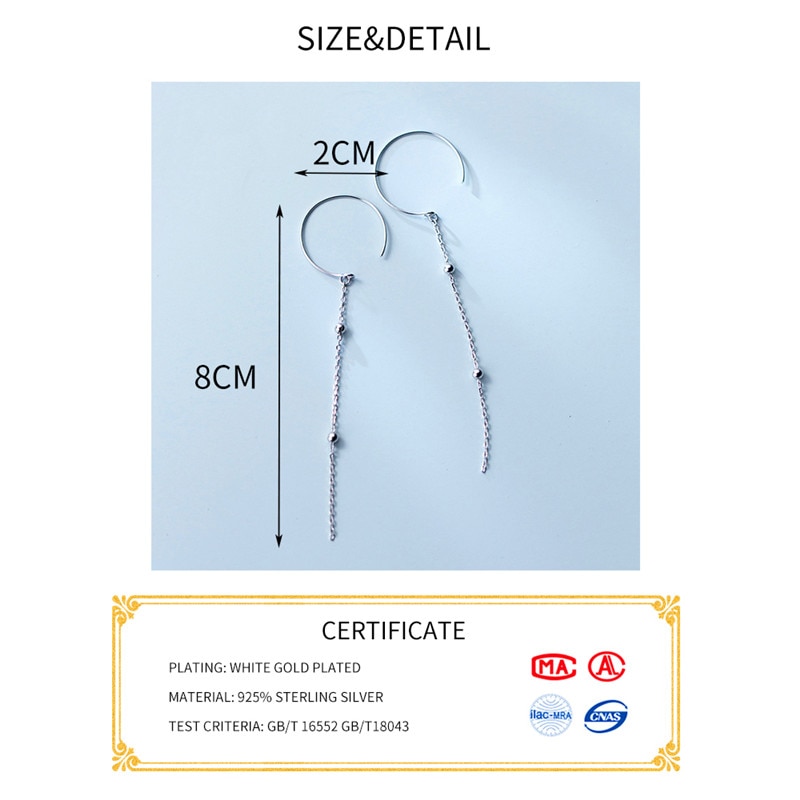 INZATT Real 925 Sterling Silver Beads Long Chain Tassel Hoop Earrings Bohemia Style Jewelry Earring Female