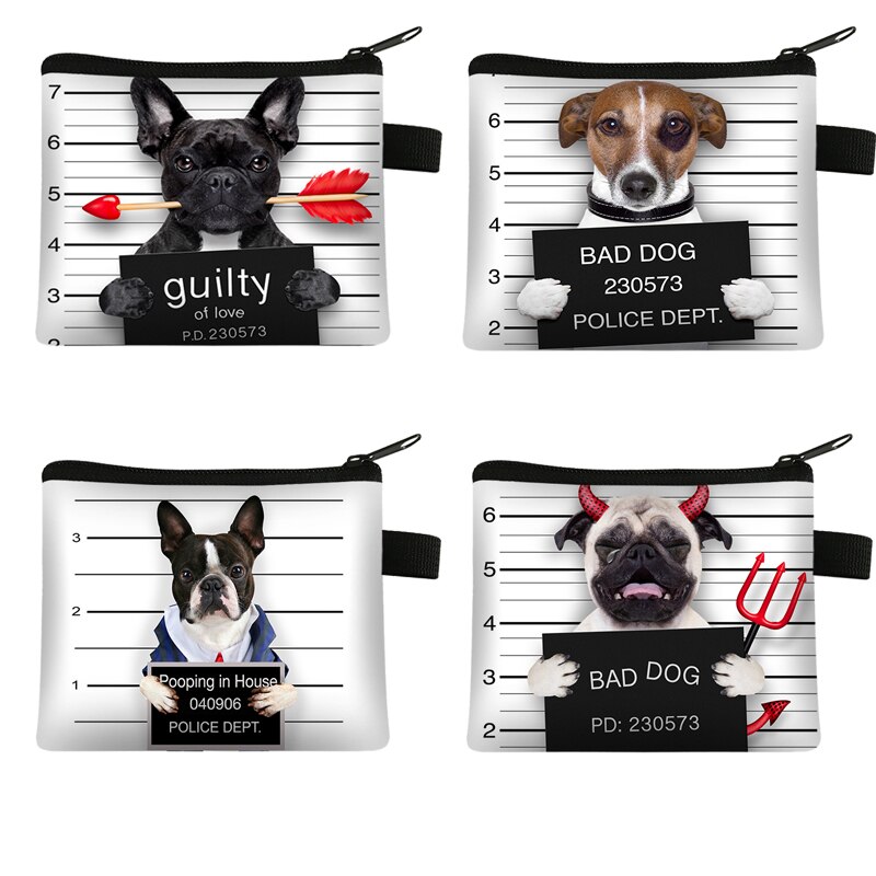 Lustige Schlechte Hund Brieftasche Niedliche Bulldogge Mops Münze Geldbörsen Damen 3D Druck Tier Ändern Nette Kleine Zipper Tasche für frauen Beutel