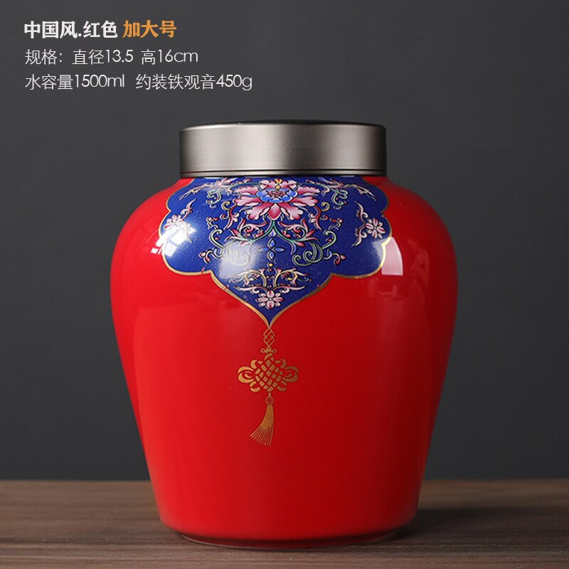 Antique Enamel Sealed Tea Cans with Tin Lids Household Large-capacity Ceramic Storage Jars Kitchen Storage Containers Home Decor: P