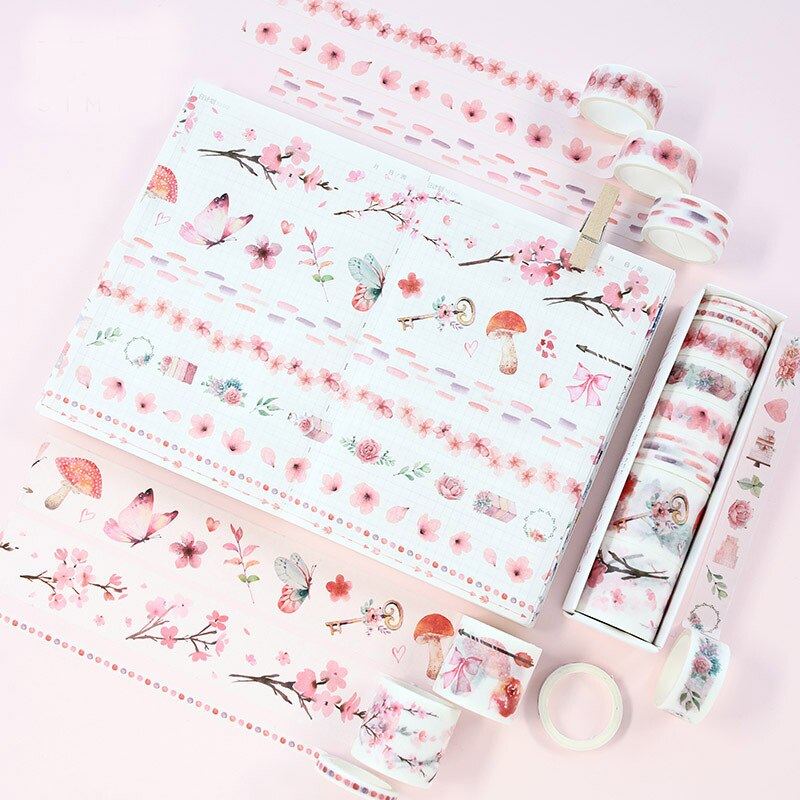 8 Pcs/Set Washi Tape Masking Washitape Wasi Tape De Decoracion Scrapbooking Cute Floral Deco Planner Wide Sakura Decorative