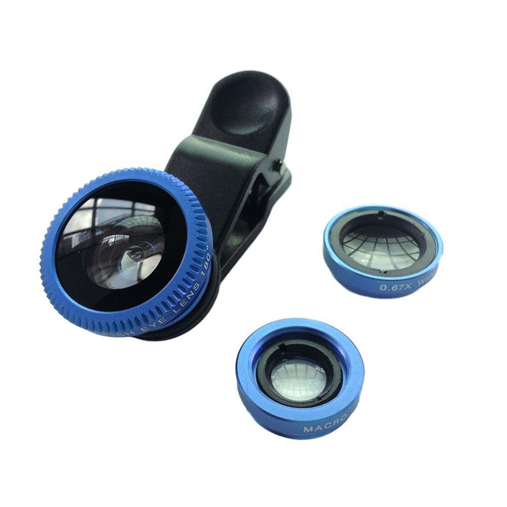 Phone Lens Fisheye Lens 0.67x Wide-angle Zoom Lens Fisheye Lens 6x Macro Lens Camera Kit with Mobile Phone Clip for Smartphone: blue