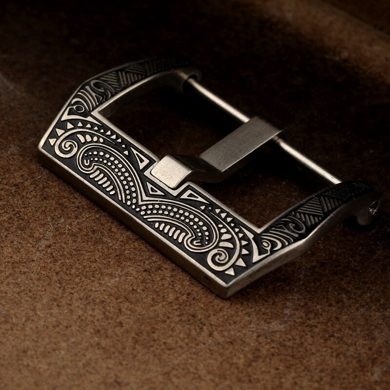 Tilpasning bande biao kou udskåret inskription sort læder spænde 20 22 24 26mm maya rustfrit stål spænde